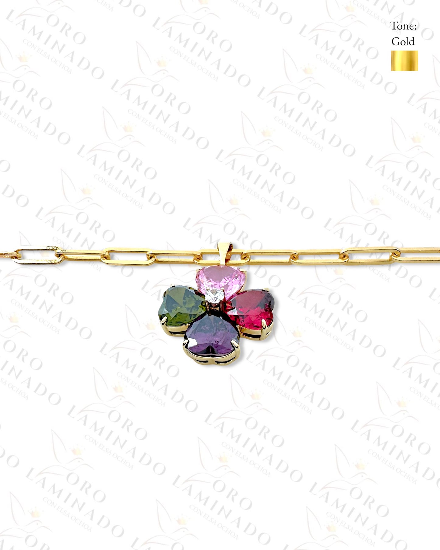 High Quality Paperclip Multi-Color Flower Necklace R208