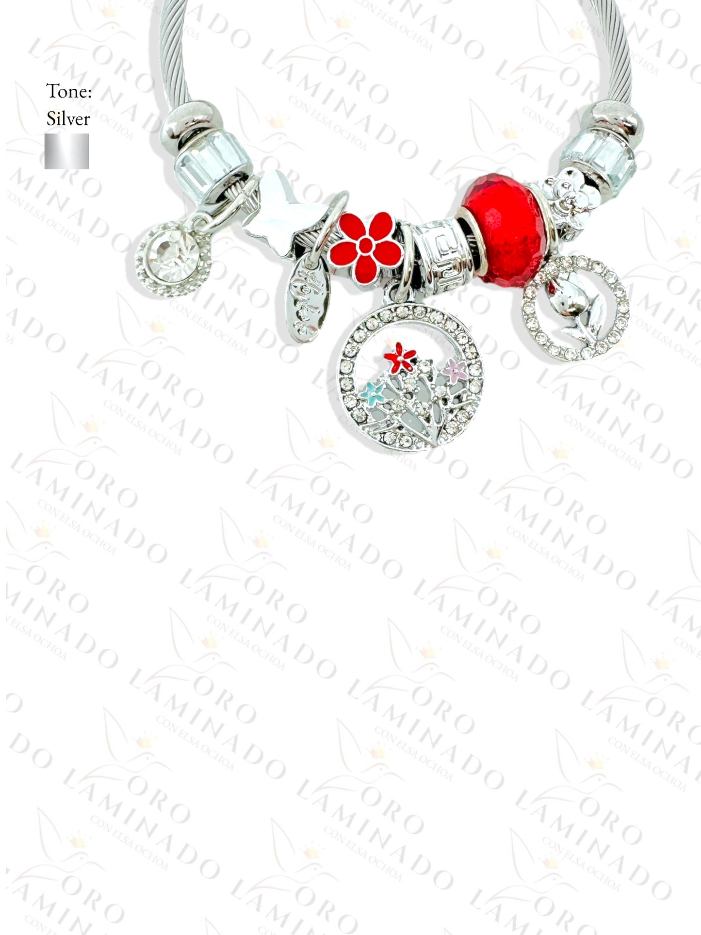 Stainless Steel Silver Red Charm Bracelet R424