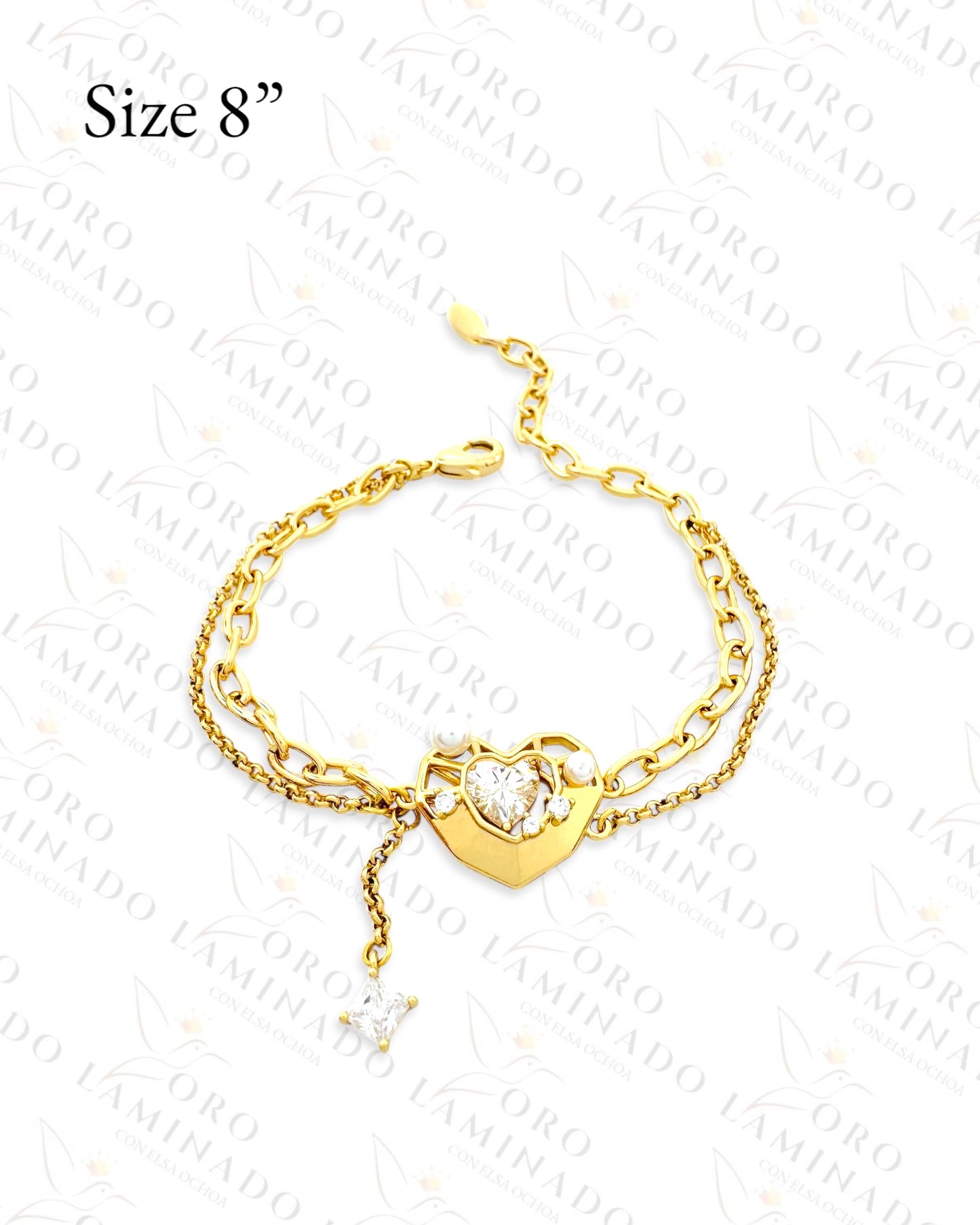 High Quality Crystal Heart Double Chain Bracelet (Gold Filled) G130