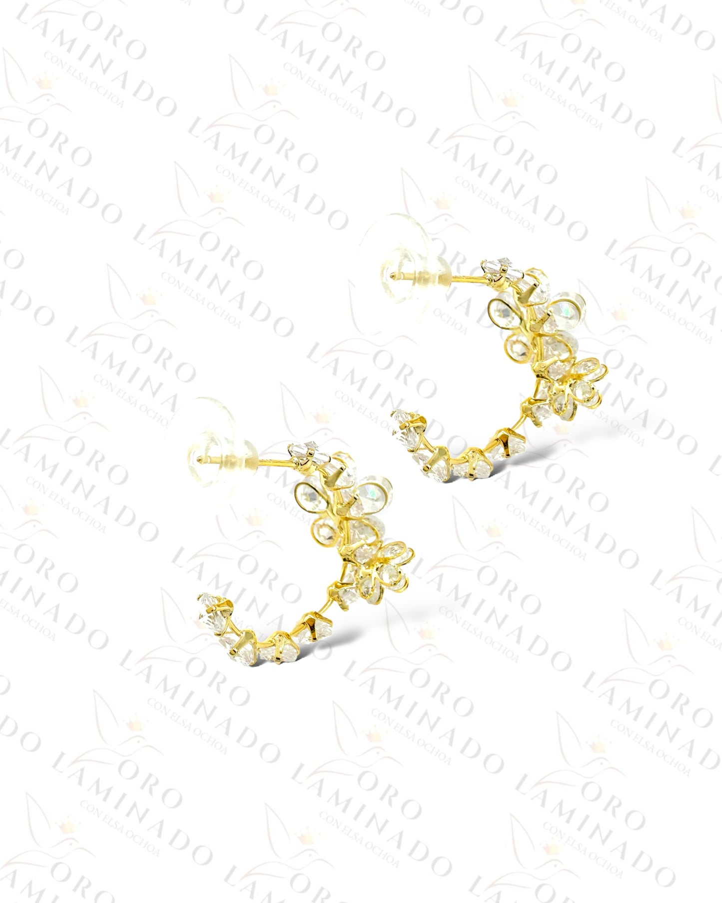 High Quality Gold and Crystal Flowers Earrings C138