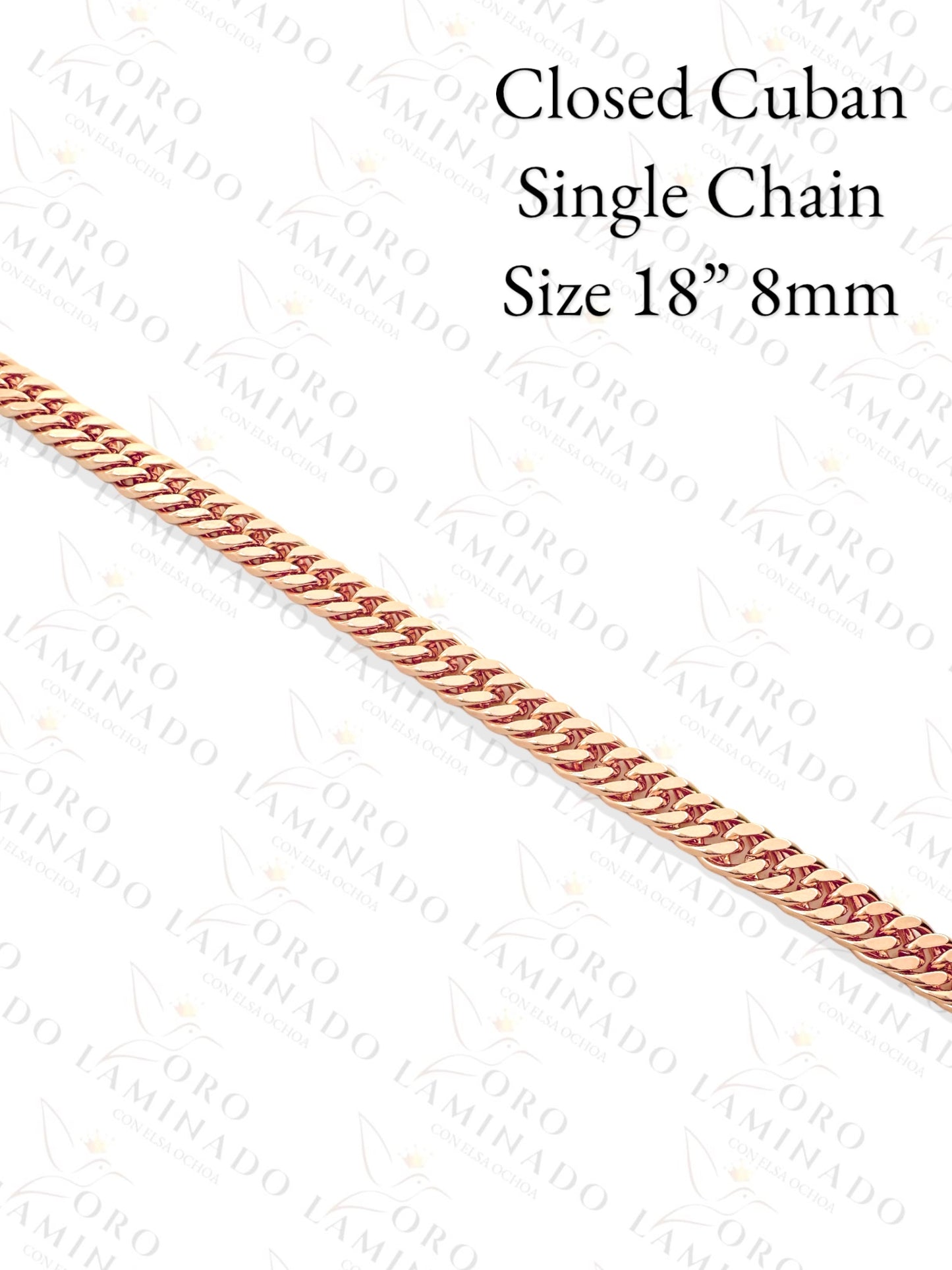 High Quality Rose Gold Closed Cuban Single Chain Size 18" 8mm Y190