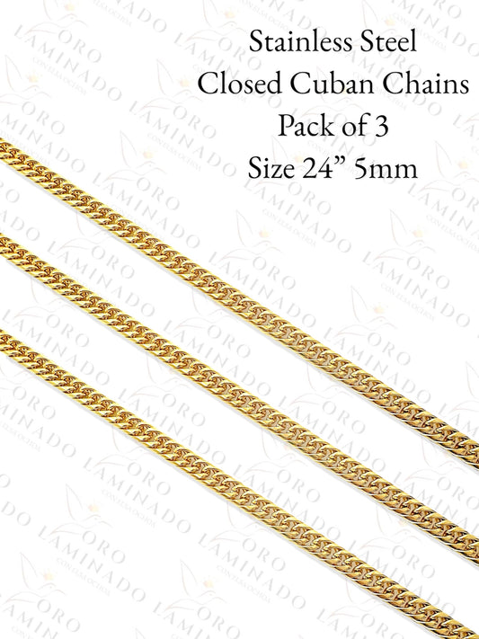 Stainless Steel Closed Cuban Chains Pack of 3 Size 24" 5mm R307