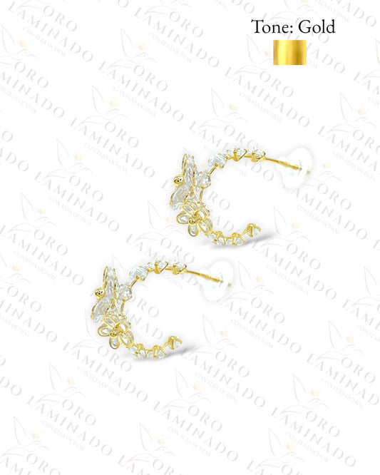 High Quality Gold and Crystal Flowers Earrings C138