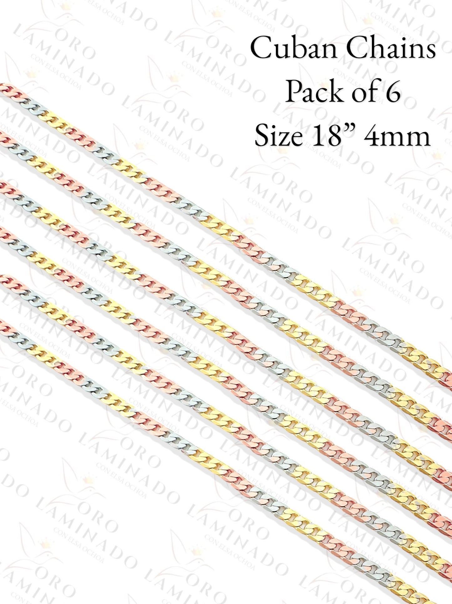 Three Tones Cuban Chains Pack of 6 Size 18" 4mm Y192