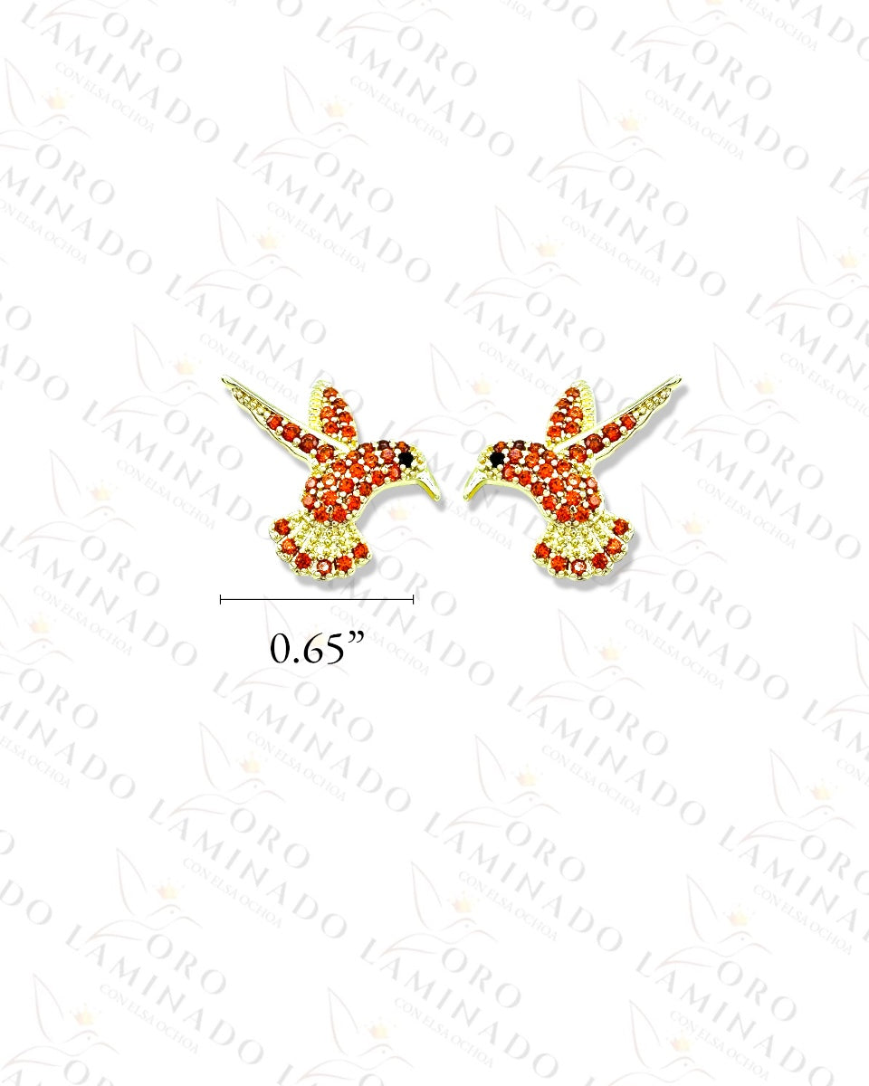 High Quality Orange Crystal Hummingbird Hoop Earrings Y342