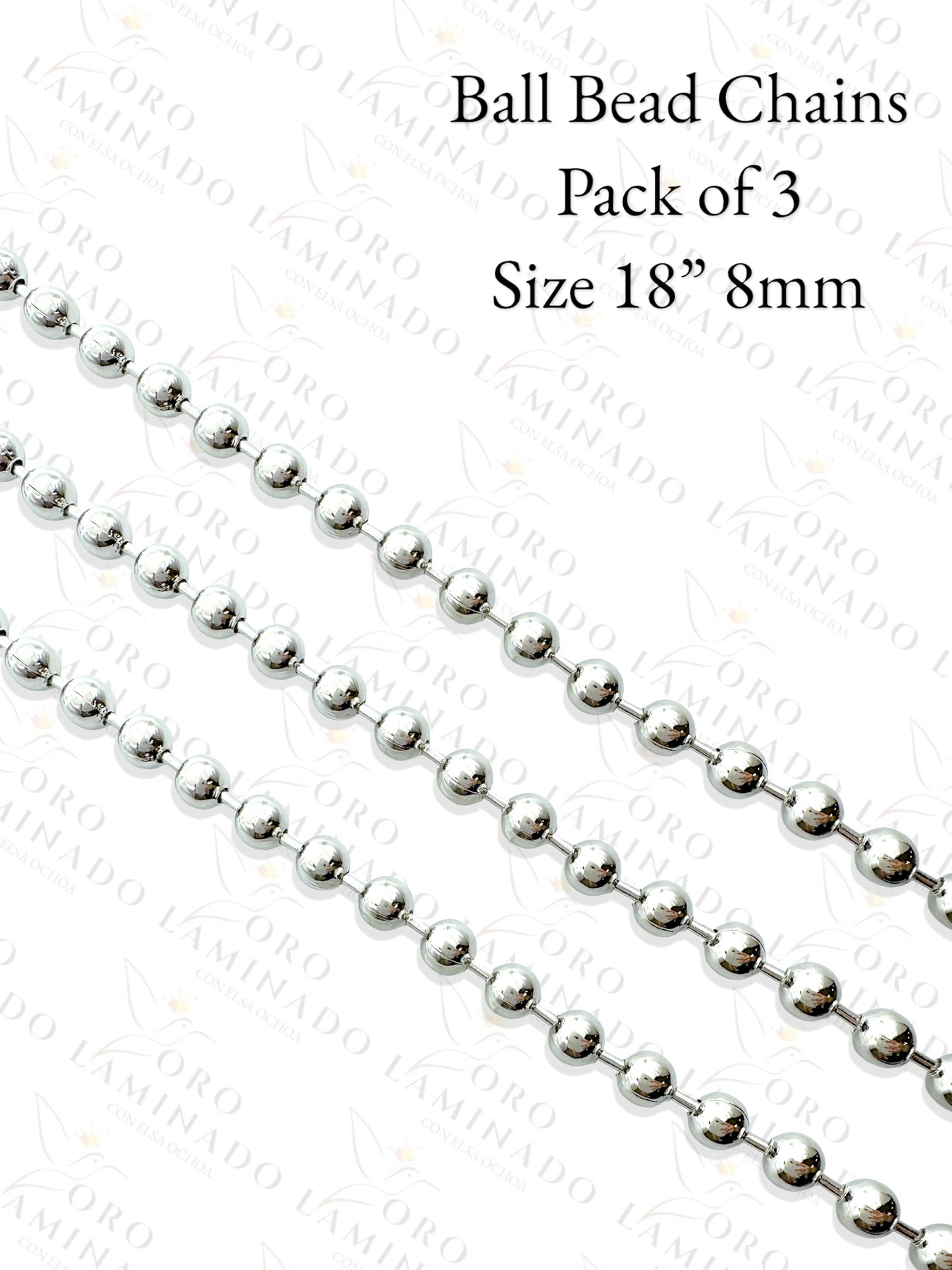 High Quality Silver Ball Bead Chains Pack of 3 Size 18" 8mm C69