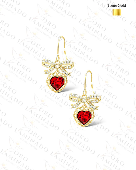 High Quality Red Heart and Bow Earrings C356