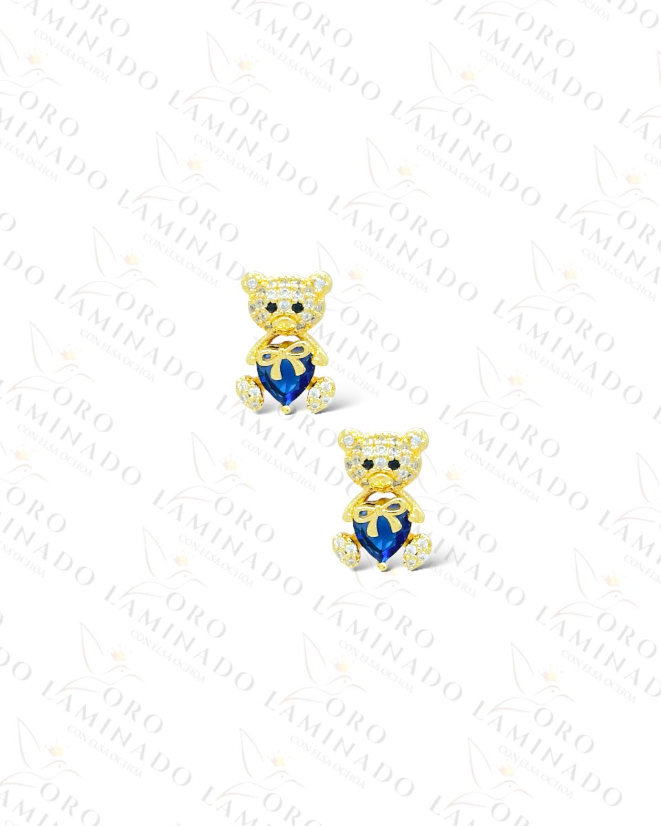 Blue Heart Teddy Bear Earrings C152