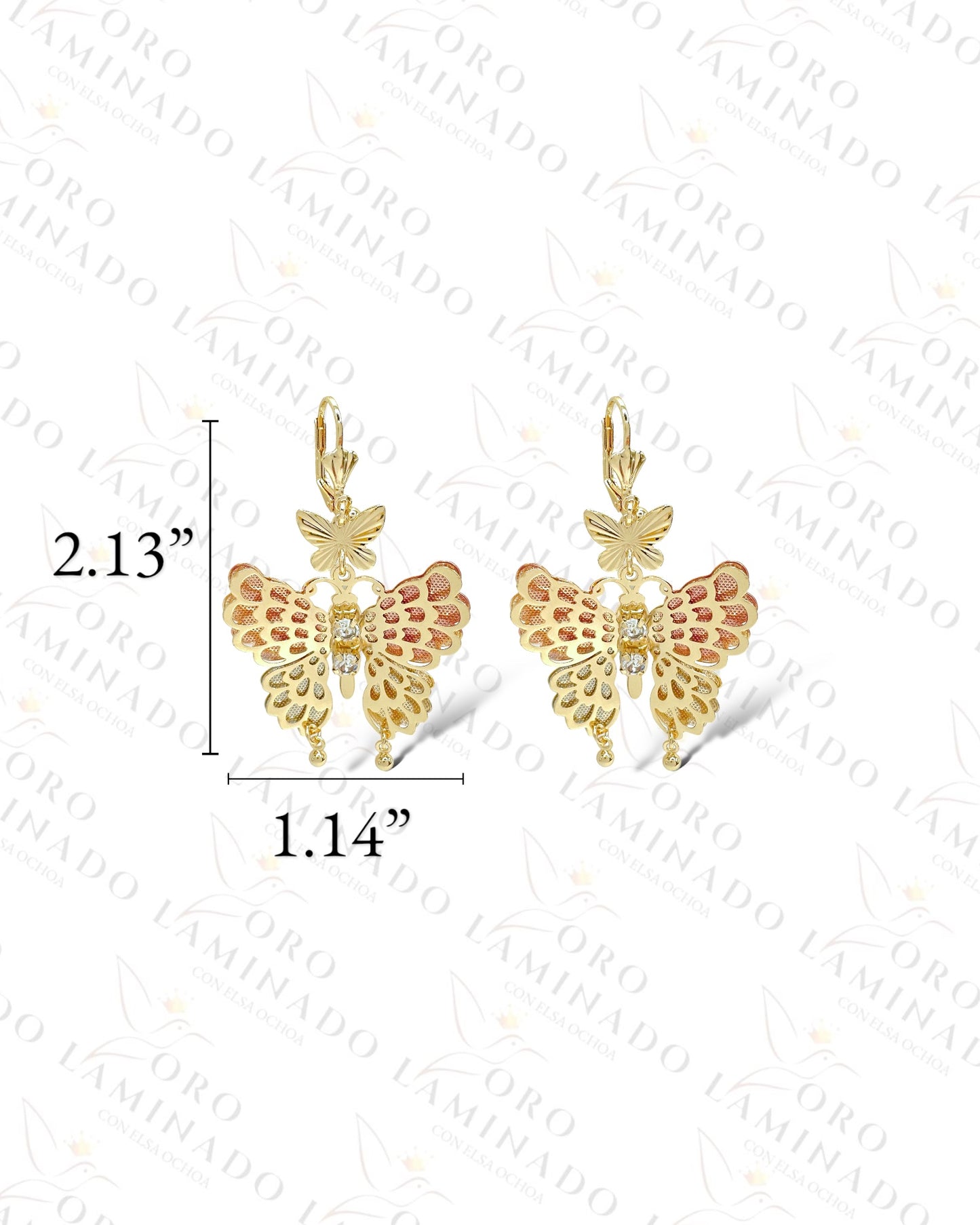 Three Tones Double Butterfly Mariachi Earrings Y214