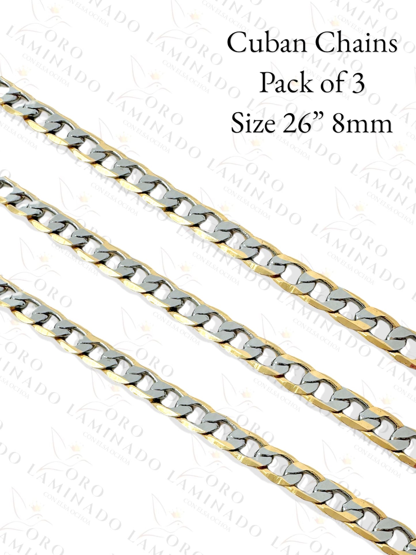 Two Tones Cuban Chains Pack of 3 Size 26" 8mm R60