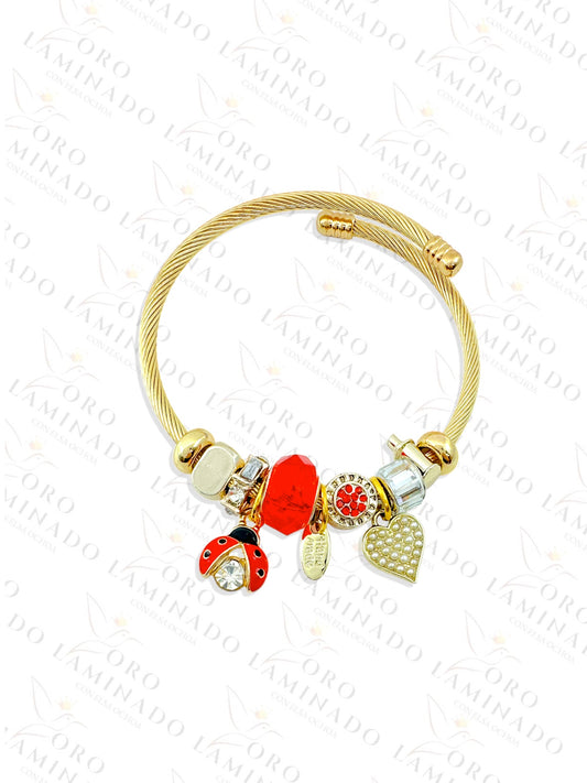 Stainless Steel Red Ladybug Charm Bracelet R419