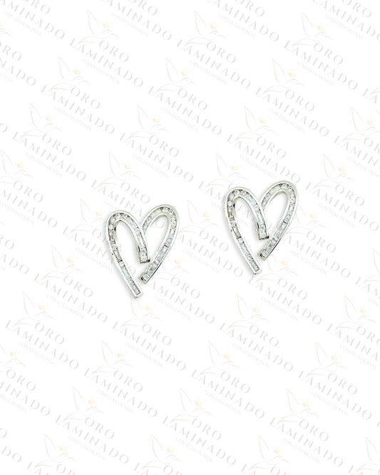 High Quality Silver Crystal Heart Earrings C390