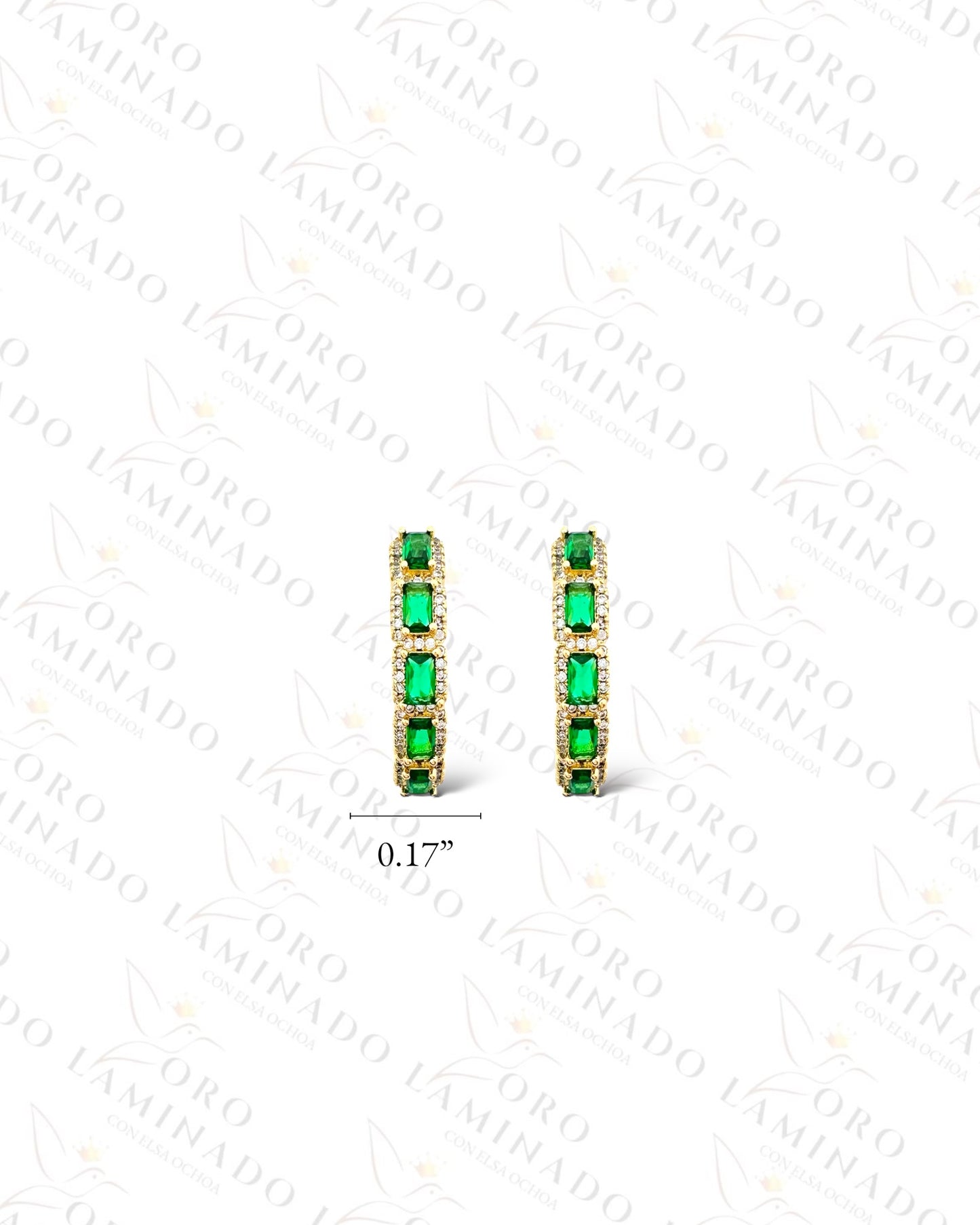 High Quality Shinny Green Crystals Hoop Earrings (Gold Filled) B404