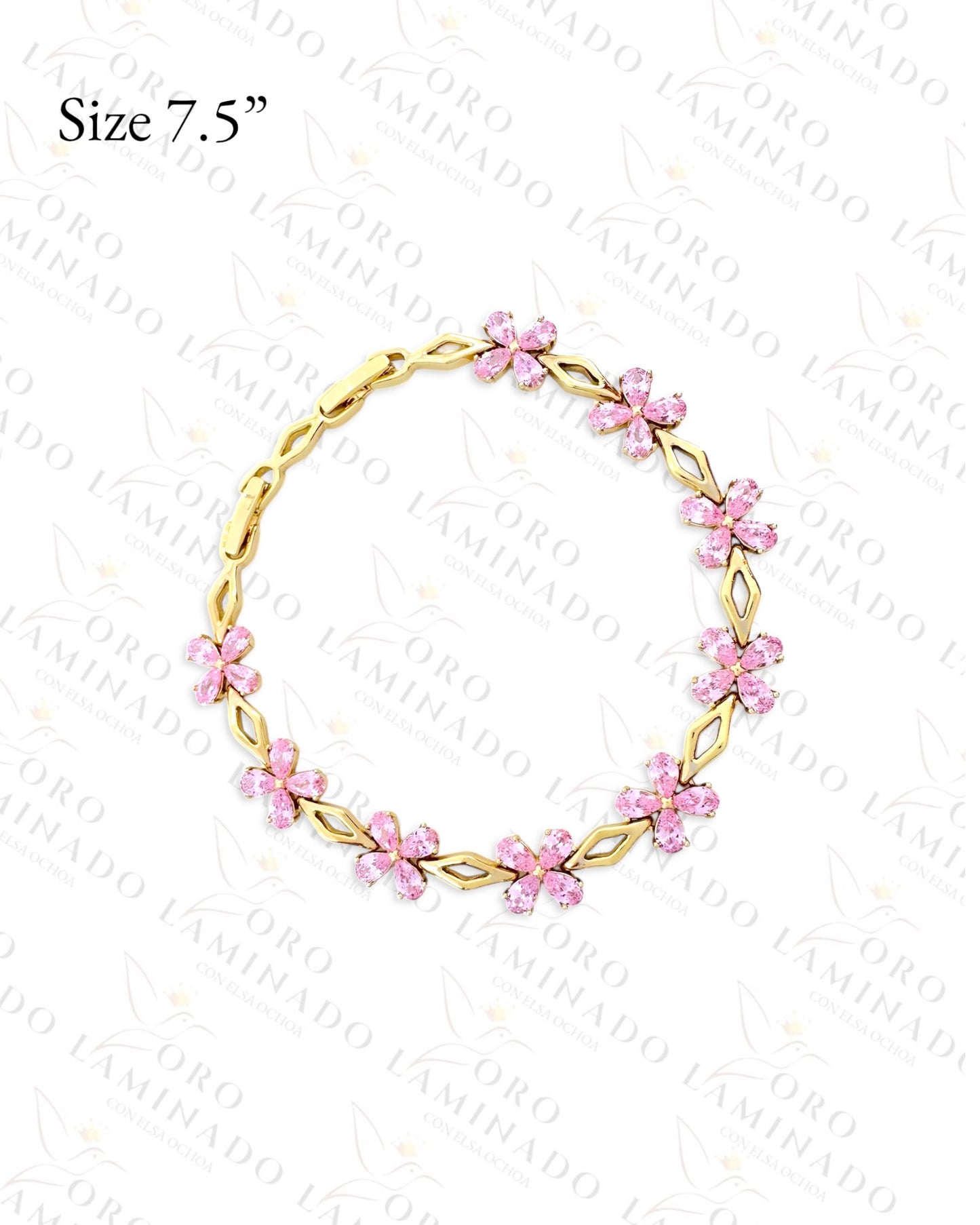 High Quality Pink Crystal Flower Bracelet (Gold Filled) G412