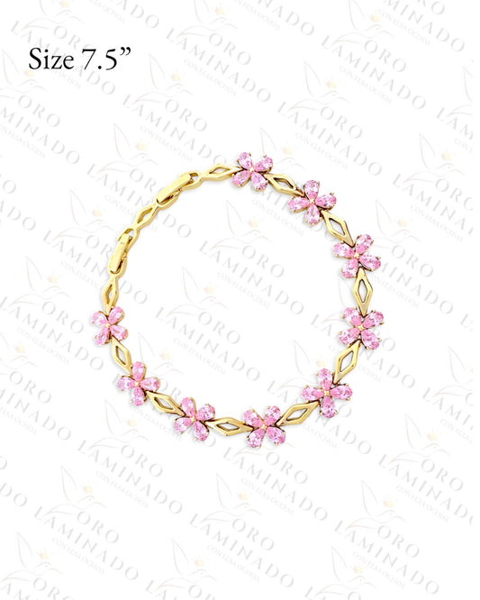 High Quality Pink Crystal Flower Bracelet (Gold Filled) G412