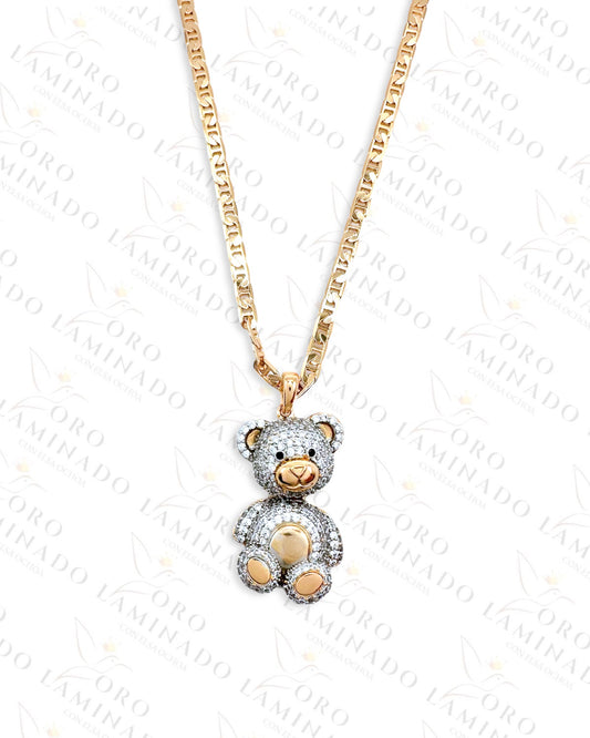 High Quality Silver Sparkling Teddy Bear Necklace B18