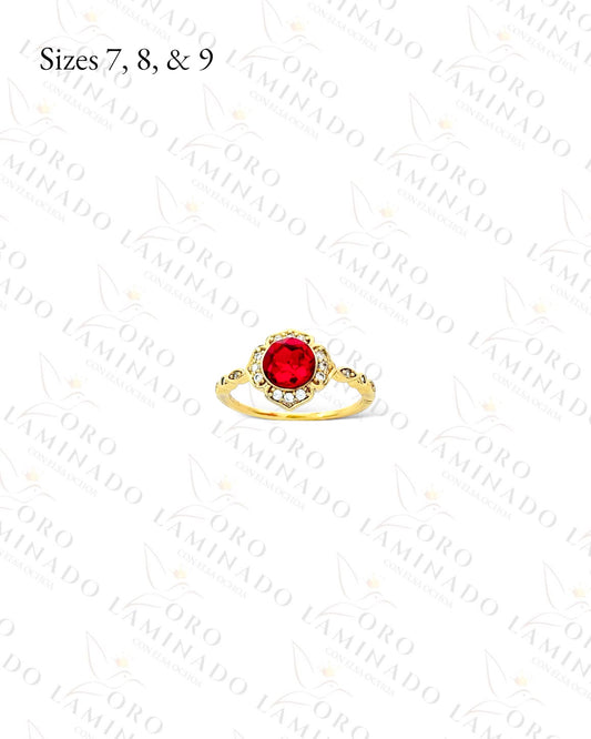 High Quality Red Crystal Flower Ring (Gold Filled) B92