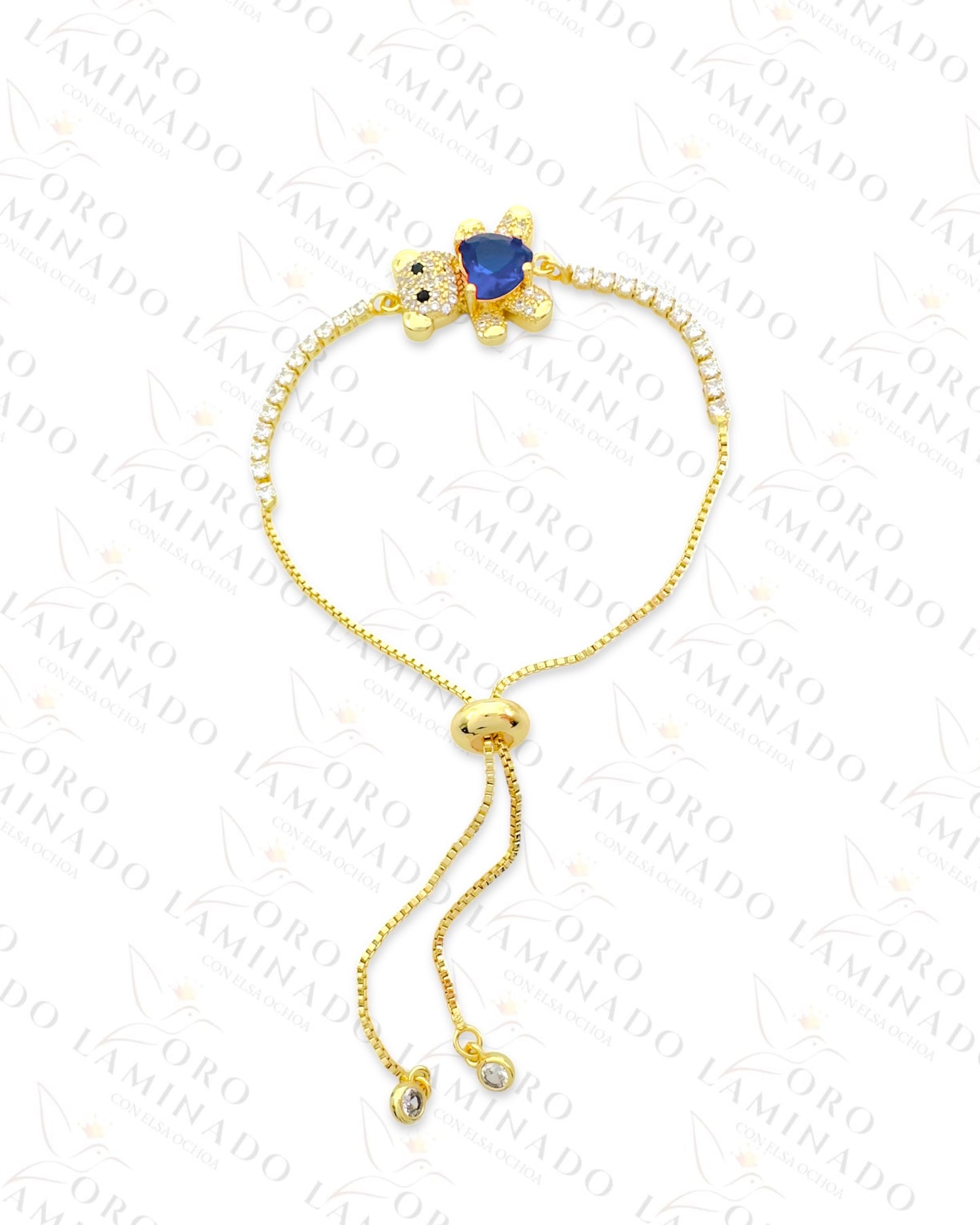 Gold Filled Blue Heart Teddy Bear Adjustable Bracelet R364