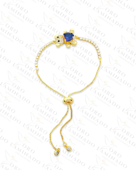 Gold Filled Blue Heart Teddy Bear Adjustable Bracelet R364
