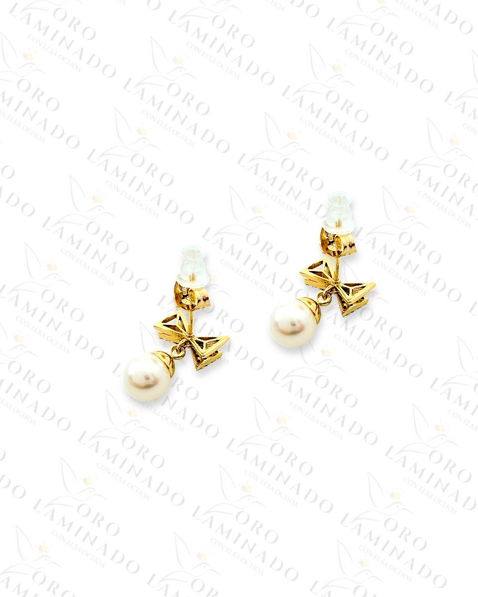 High Quality Sparkling Bow and Pearl Earrings C312