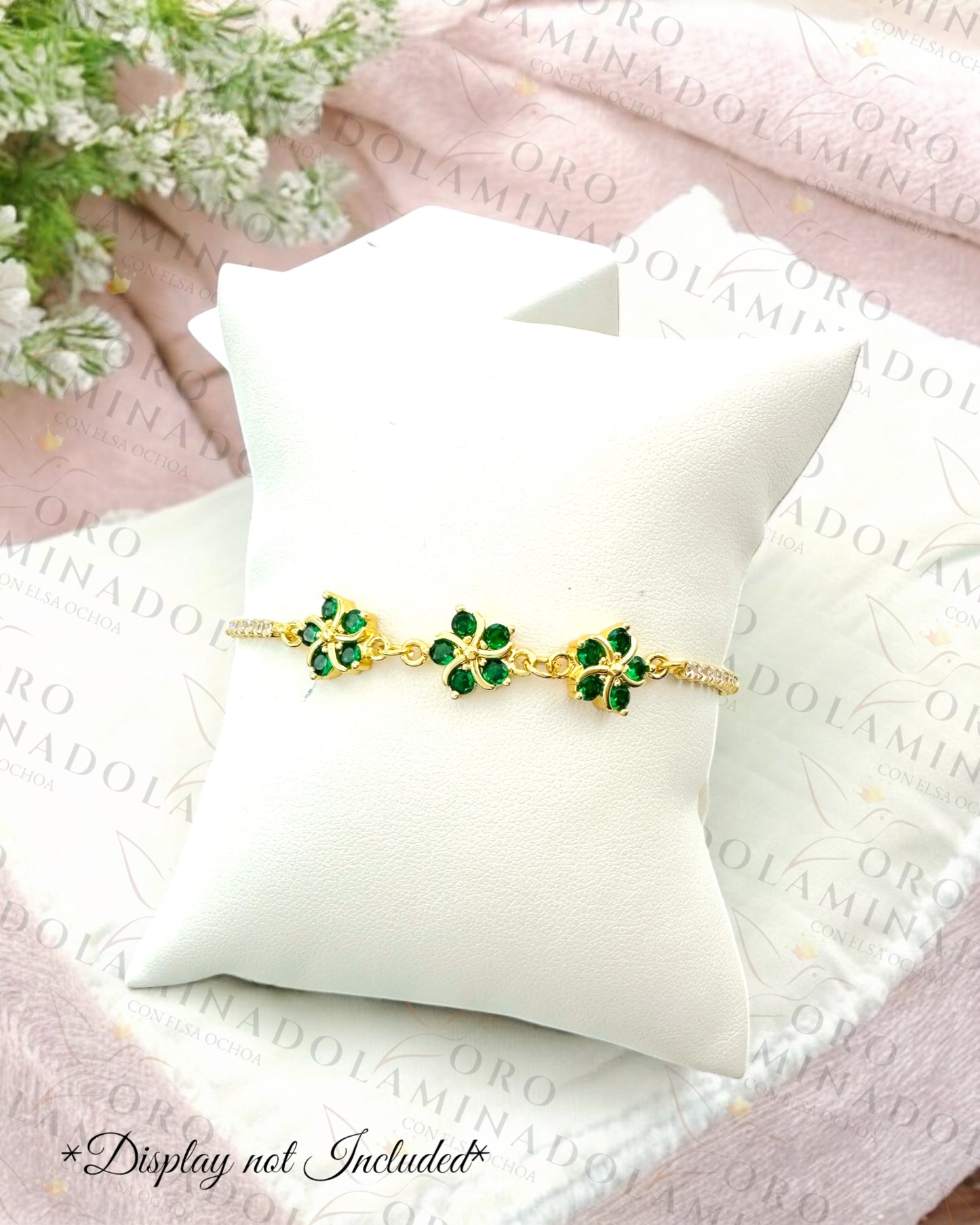 Gold Filled Green Triple Flower Adjustable Bracelet B67