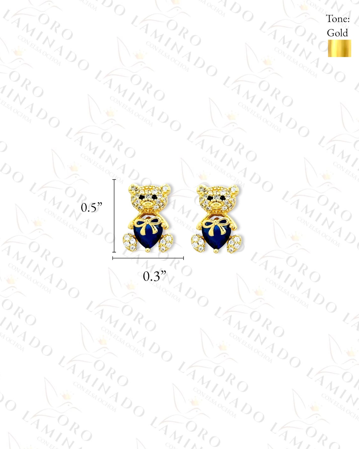 Gold Filled Blue Heart Teddy Bear Earrings C152