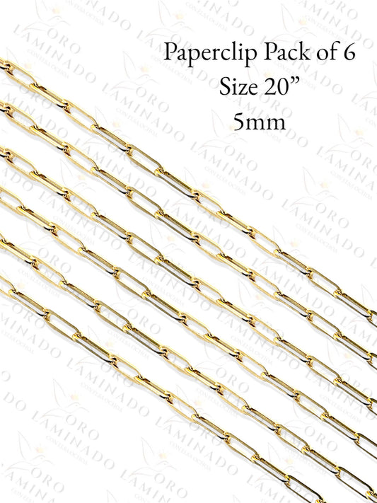 Gold Filled High Quality Paperclip Pack of 6 Chains Size 20" 5mm Y184