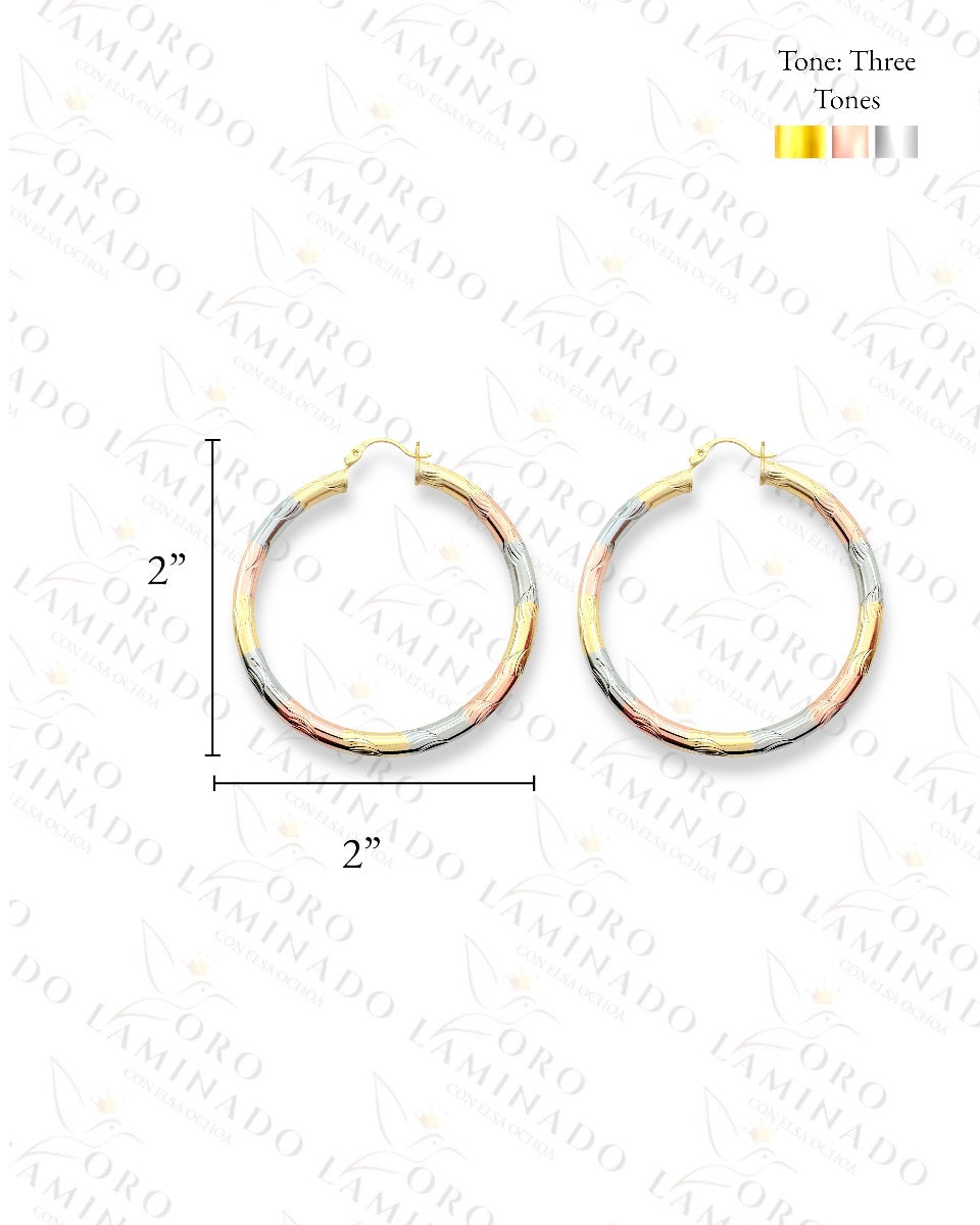 High Quality Three Tones Engraved Hoop Earrings  B472