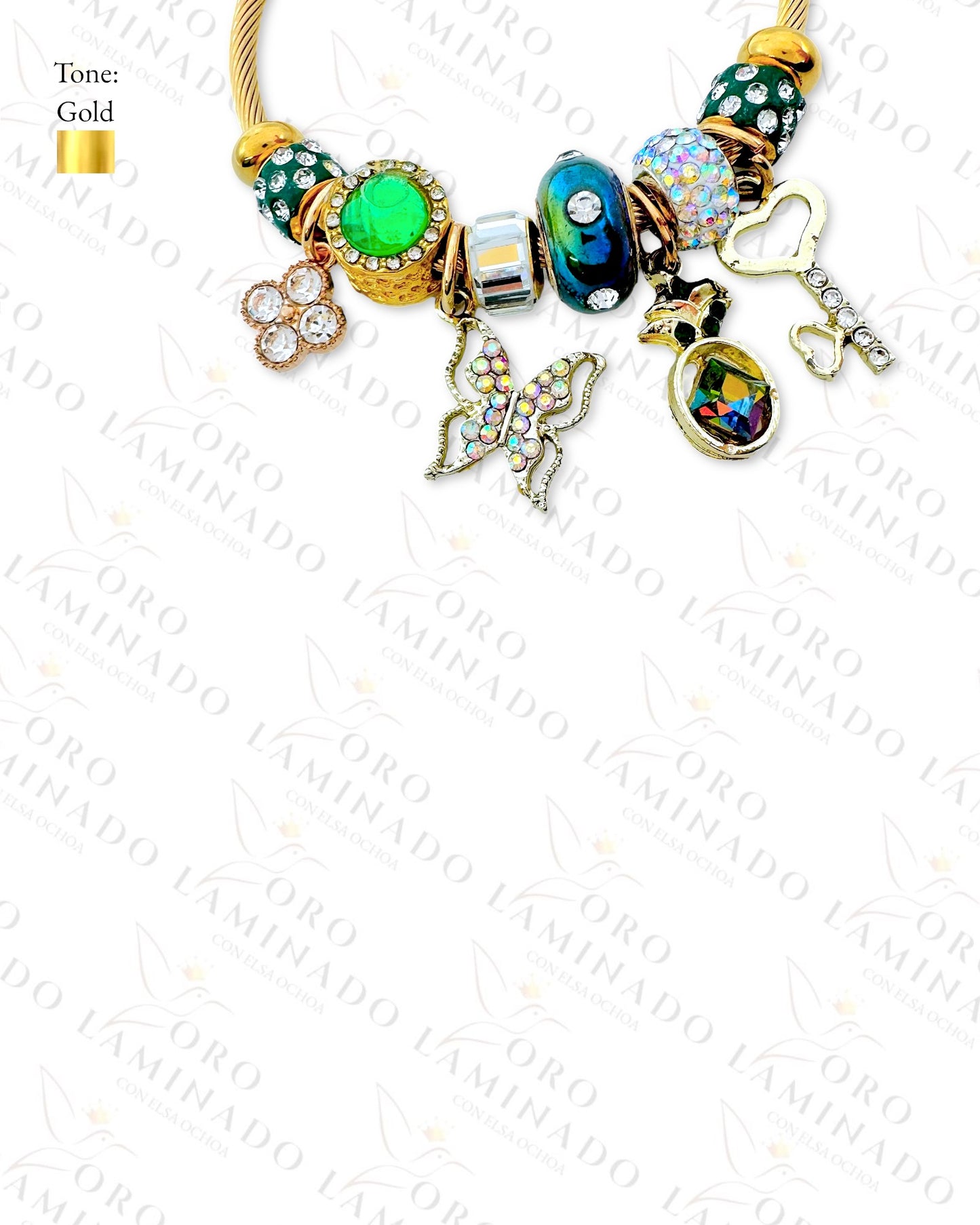 Stainless Steel Green Butterfly Charm Bracelet C354