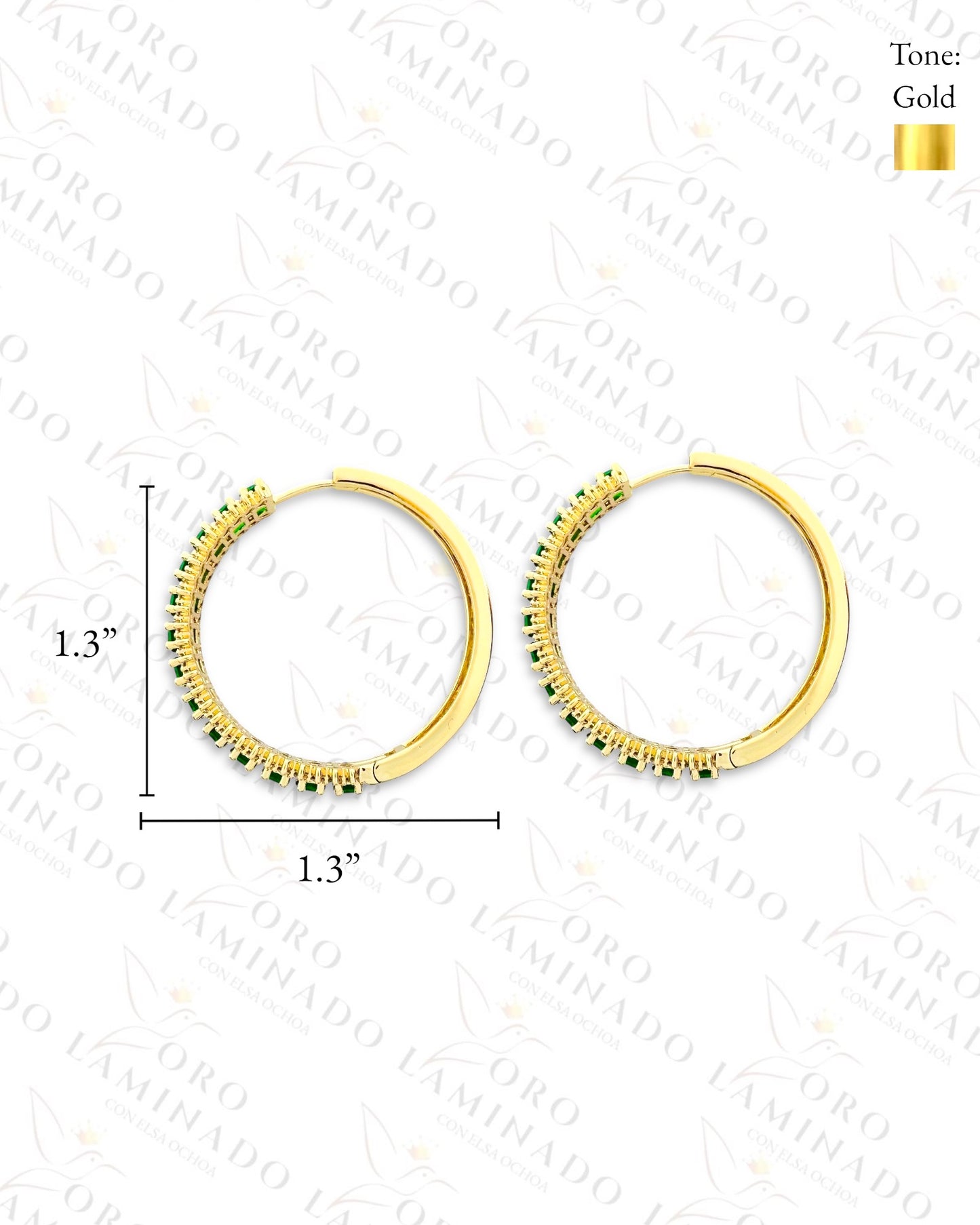 High Quality Green and Clear Stone Hoop Earrings (Gold Filled) B358