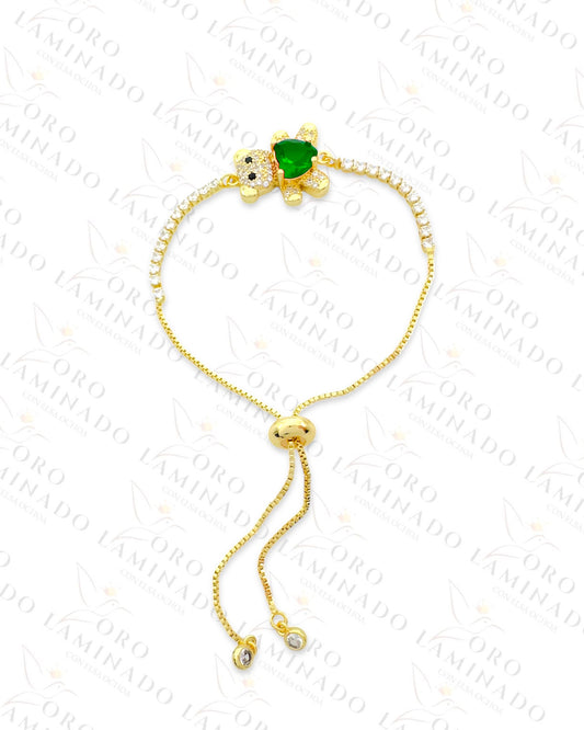 Gold Filled Green Heart Teddy Bear Adjustable Bracelet R213
