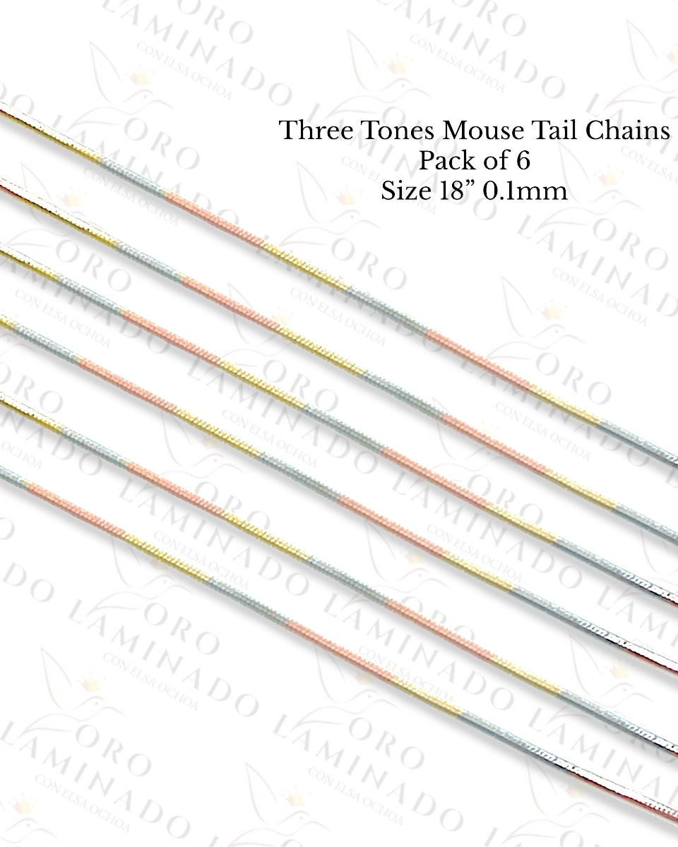 High Quality Three Tones Mouse Tail Chains Pack of 6 Size 18” 0.1mm B154