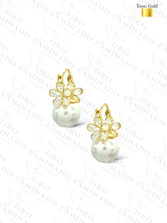 High Quality Crystal  Flower and Pearl Earrings B199