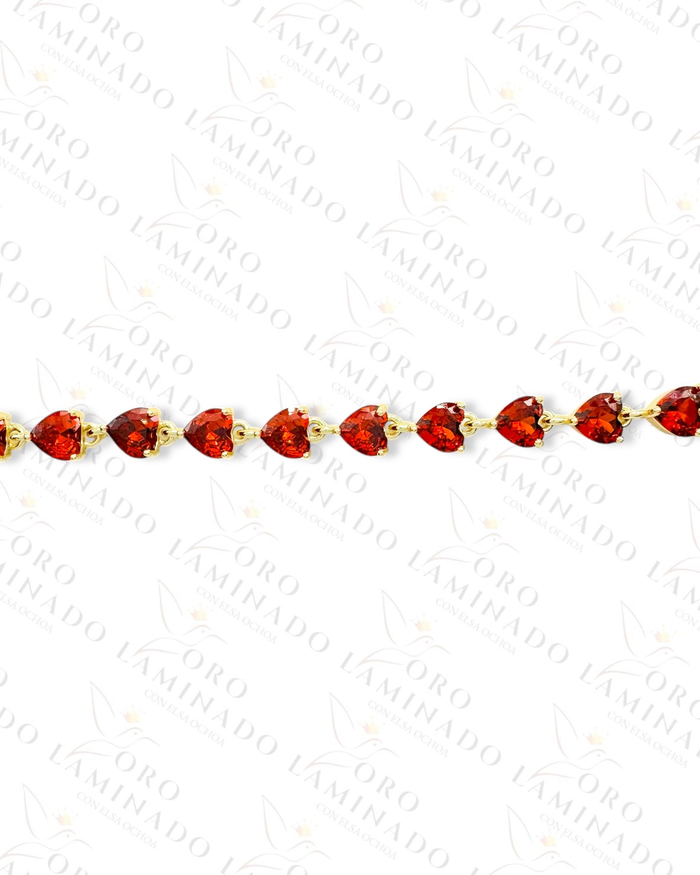 Red Crystal Hearts Bracelet (Gold Filled) R21