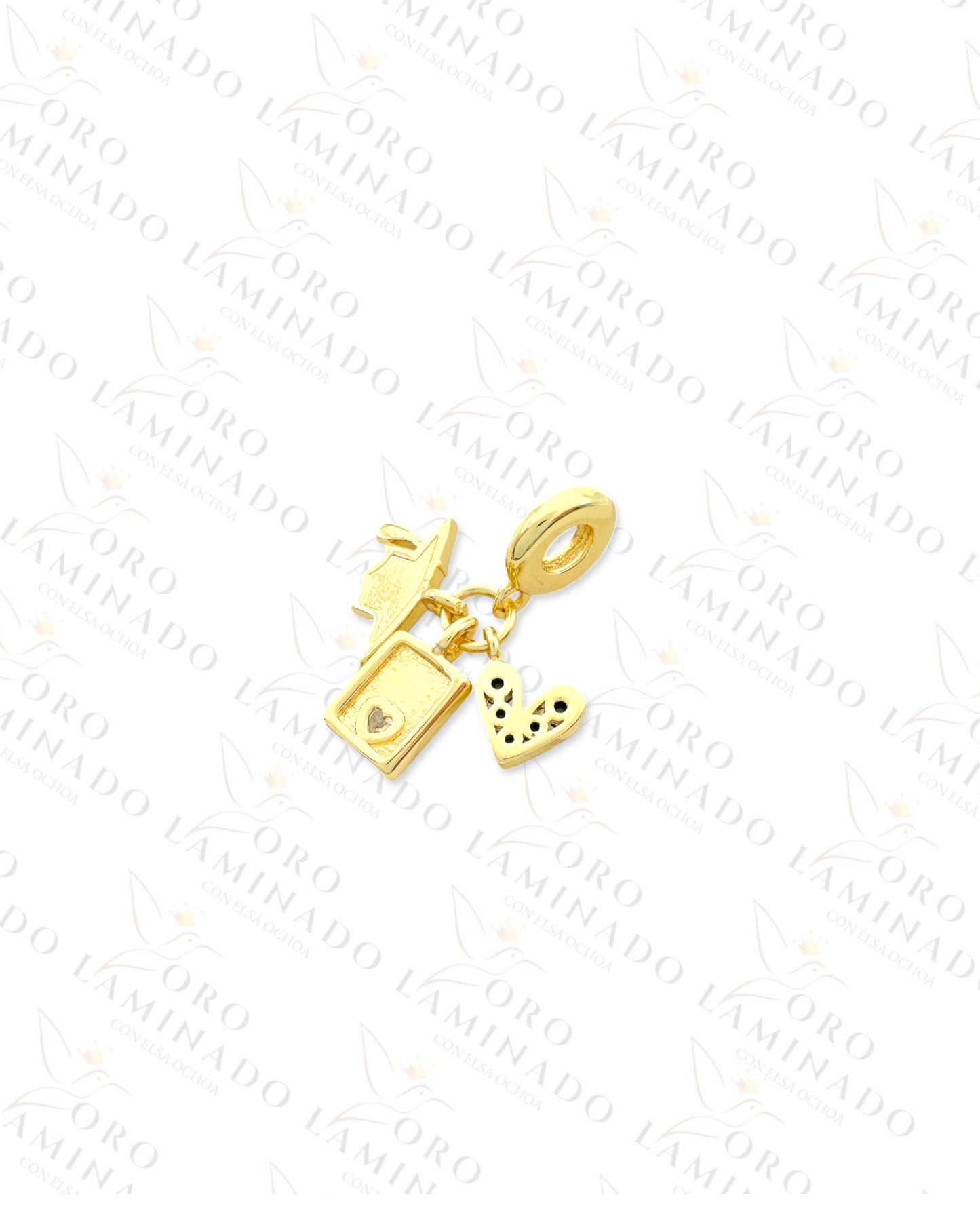 Passport and Dark Heart Charm (Gold Filled) R61