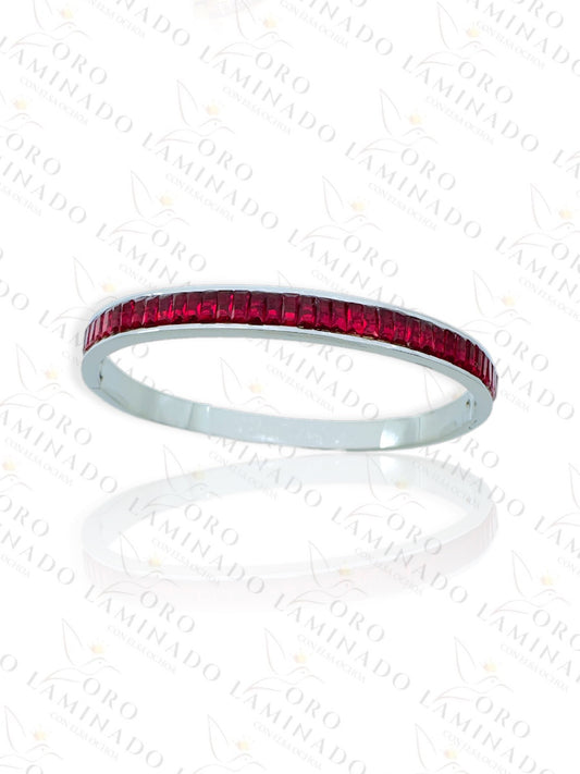 Silver Red Stones Bangle Bracelet R411