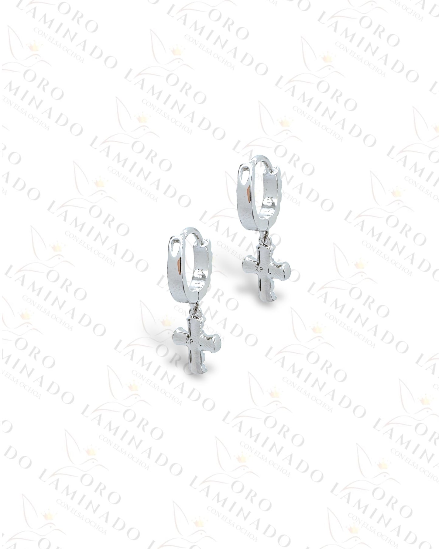 High Quality Small Silver Cross Hoop Earrings Y474