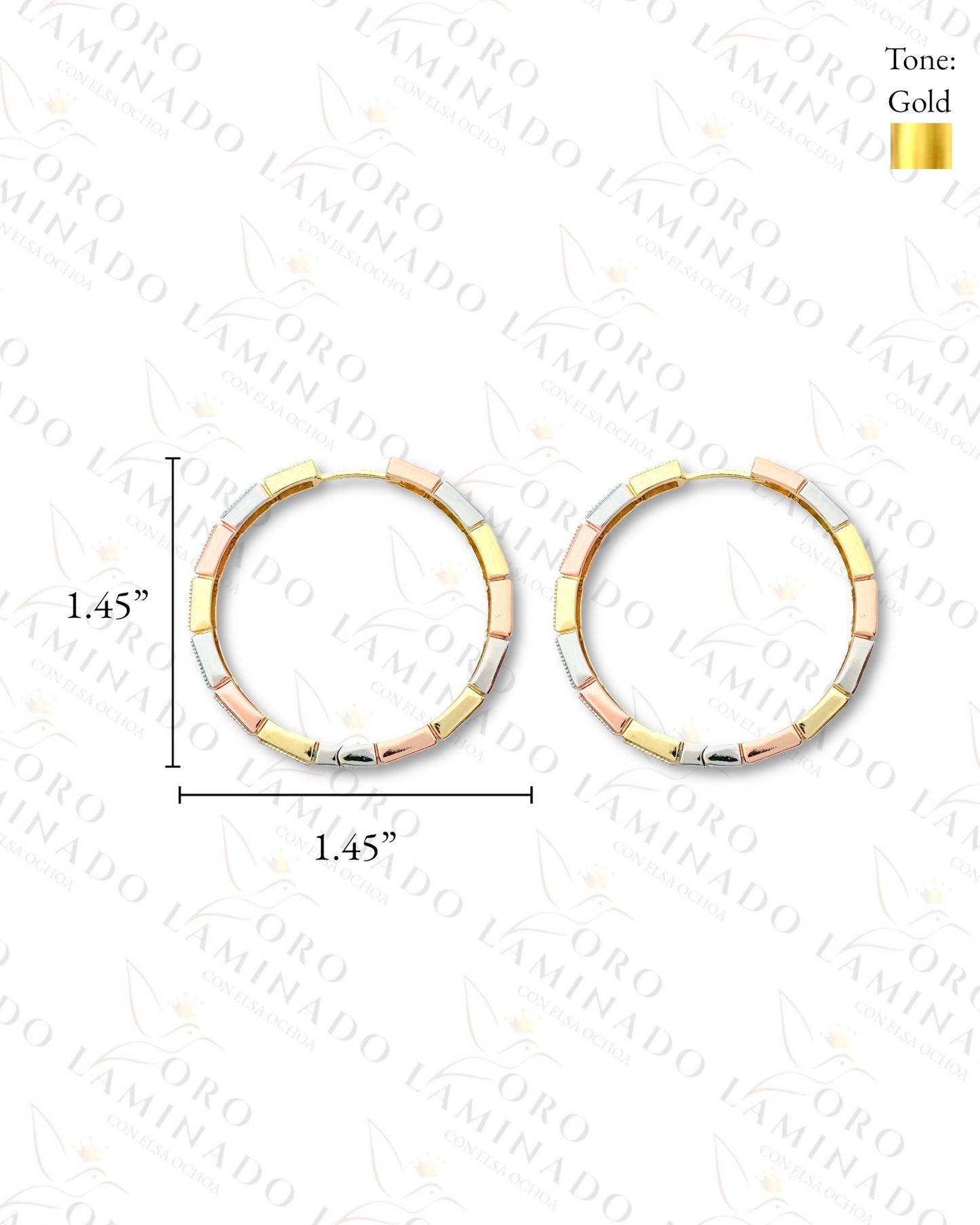 High Quality Sparkling Three Tones Cubic Hoop Earrings (Gold Filled) B276