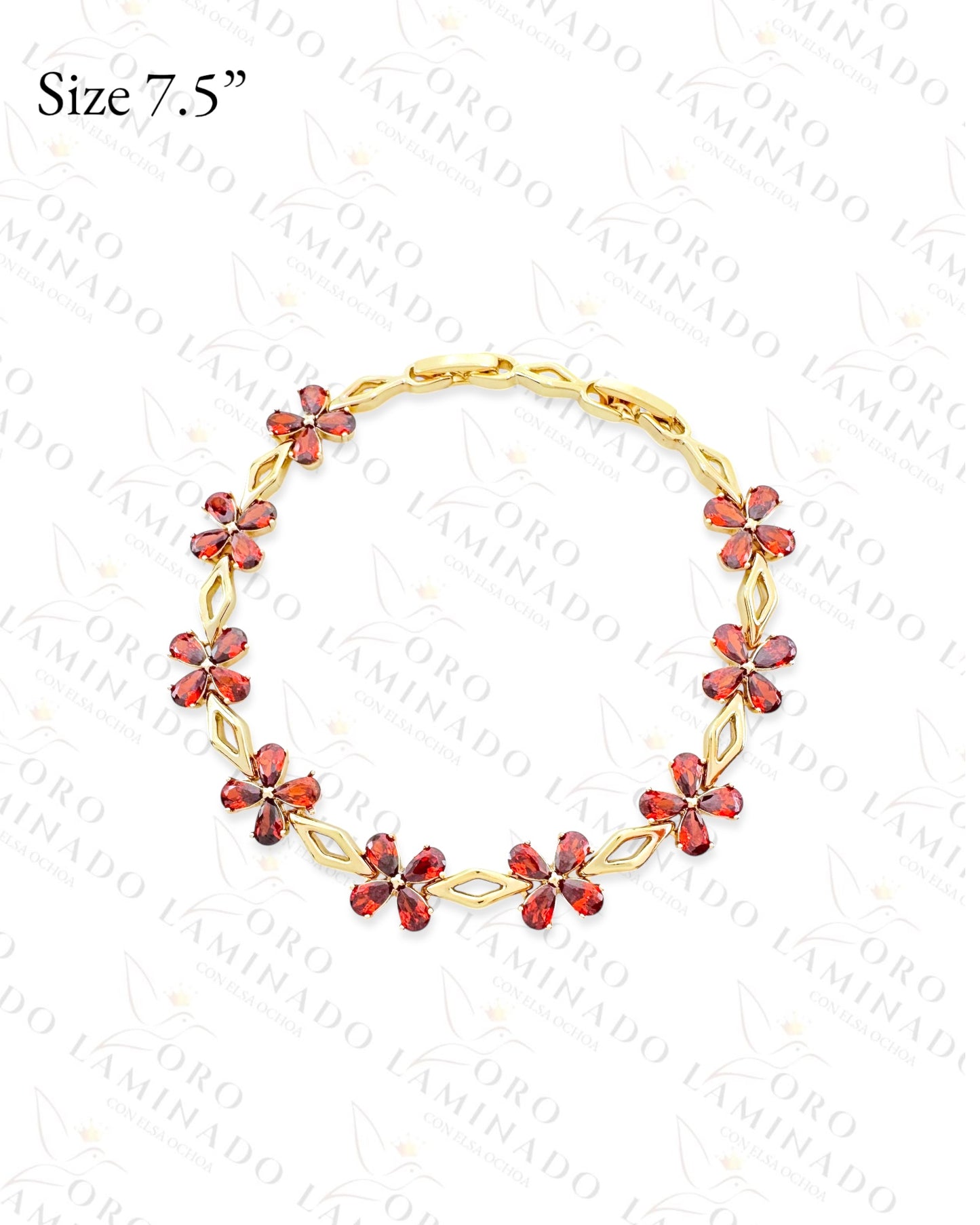 High Quality Red Crystal Flower Bracelet (Gold Filled) B292