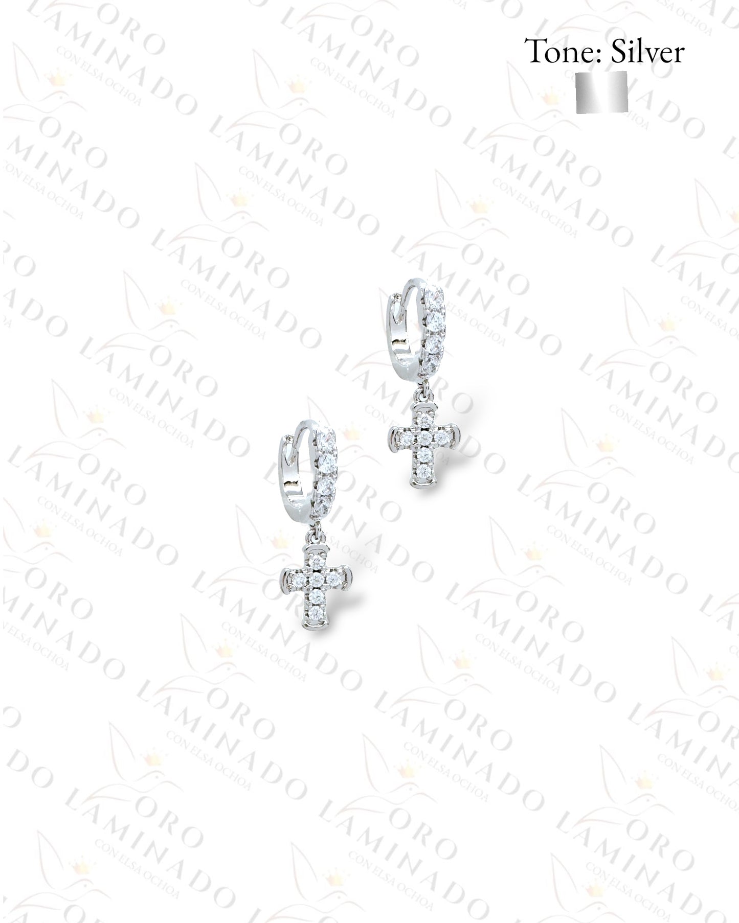 High Quality Small Silver Cross Hoop Earrings Y474