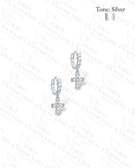 High Quality Small Silver Cross Hoop Earrings Y474