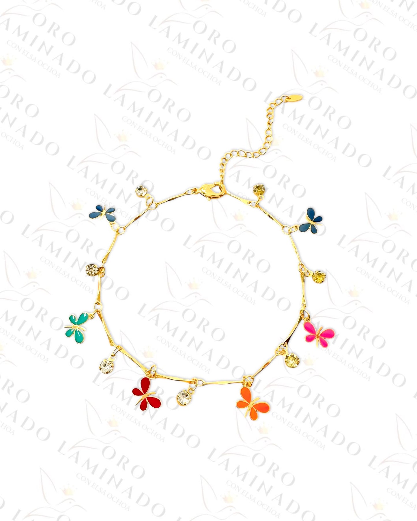 Gold Filled Pack of 6 Multi-Color Butterfly Anklet C385