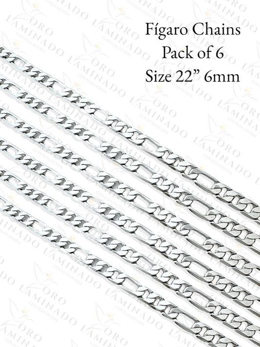 Silver Figaro Chains Pack of 6 Size 22" 6mm B200