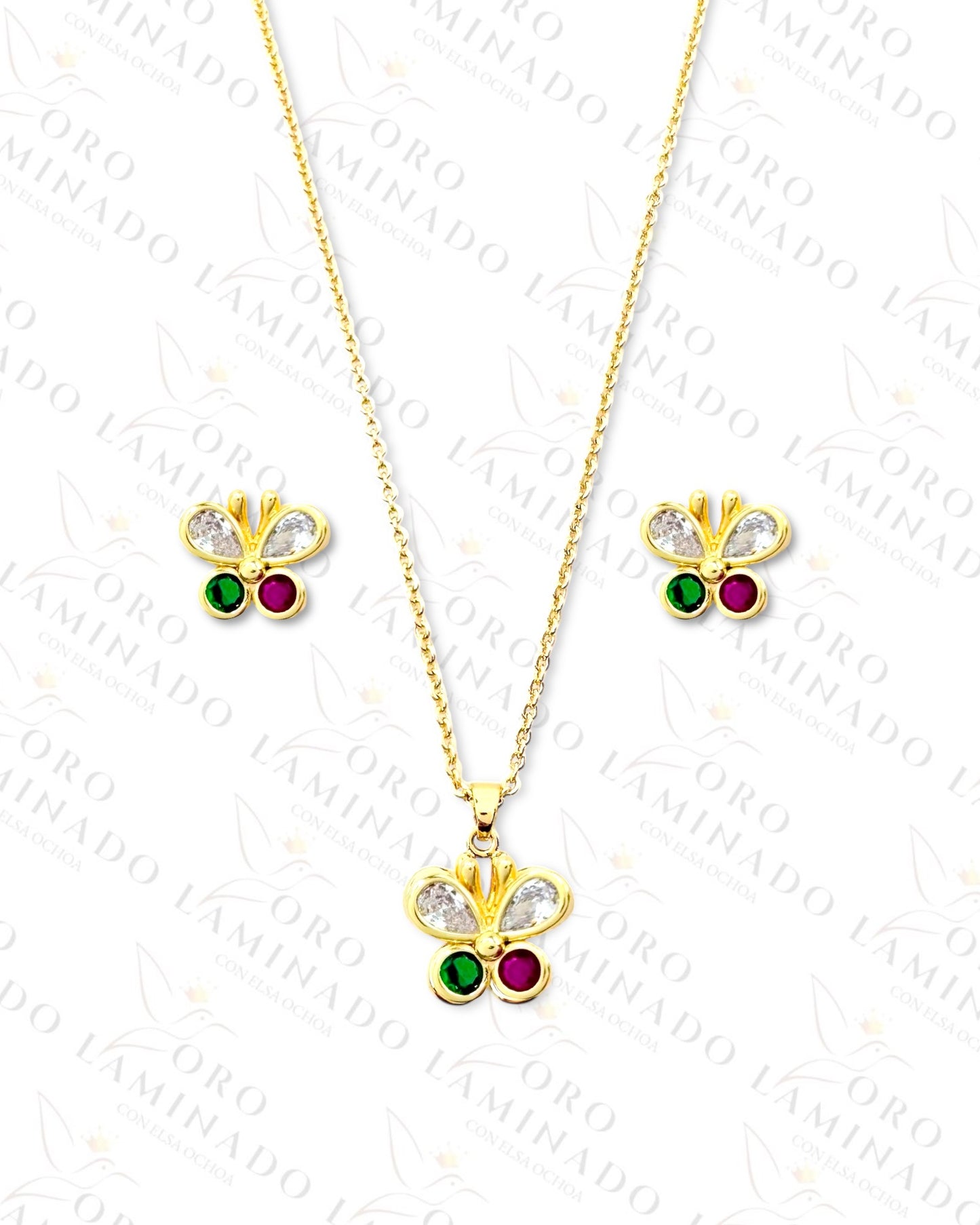 High Quality Multi-Color Crystal Butterfly Set (Gold Filled) R428