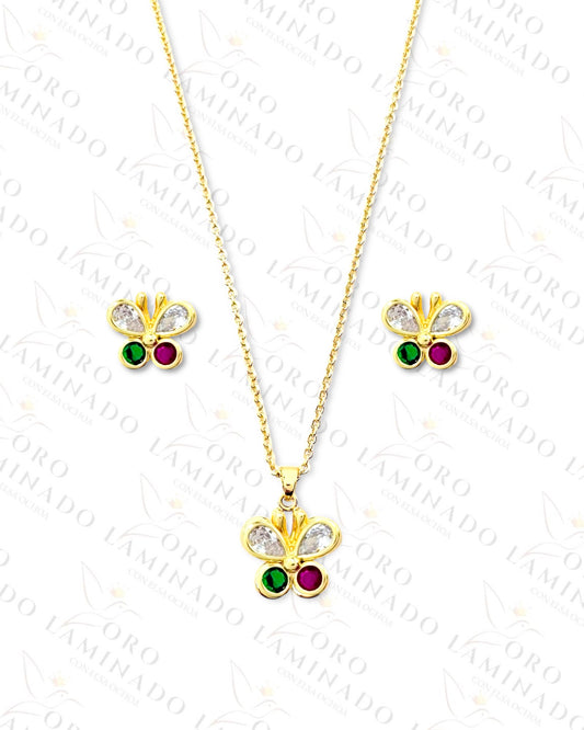 High Quality Multi-Color Crystal Butterfly Set (Gold Filled) R428