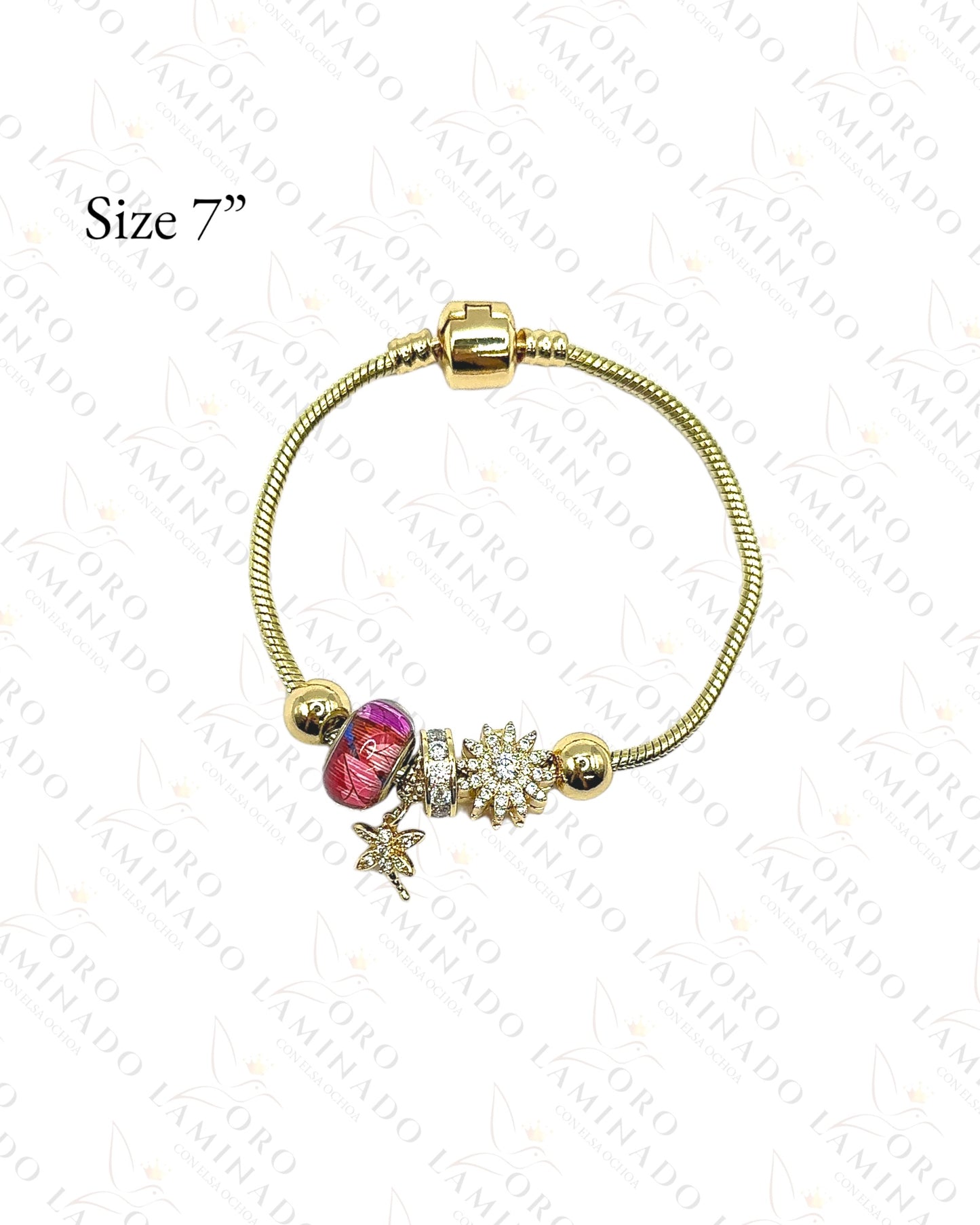 High Quality Gold Charm Bracelet with Dragonfly and sunflower G359