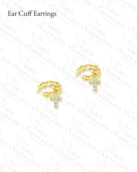 Gold Filled Crystal Cross Ear Cuff Earrings G207