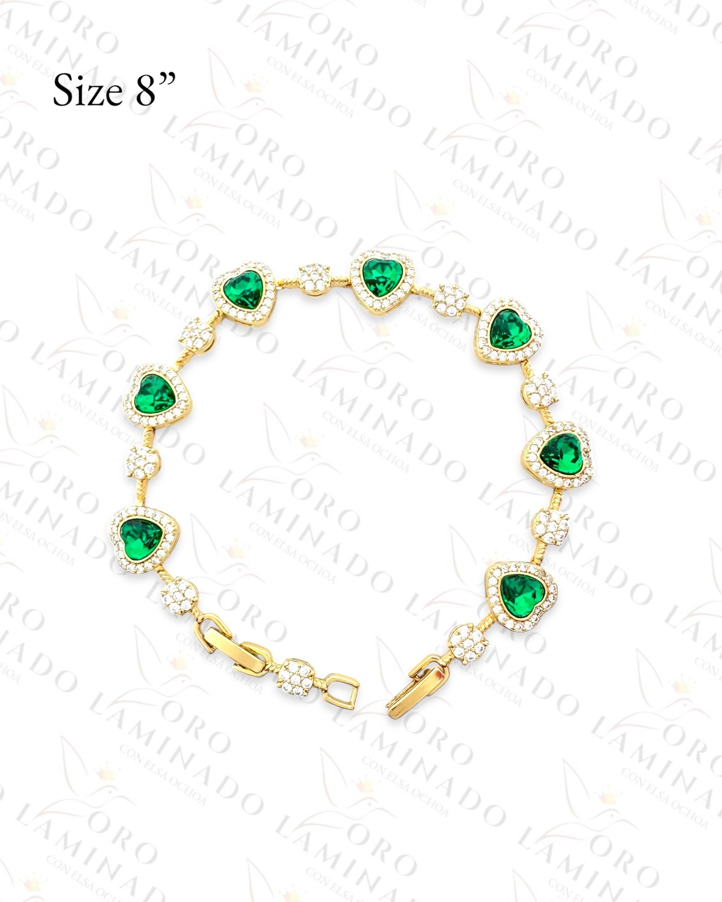 High Quality Green Crystal Hearts Bracelet (Gold Filled) Y27