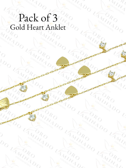 High Quality Gold Hearts Anklet (Pack of 3) G348