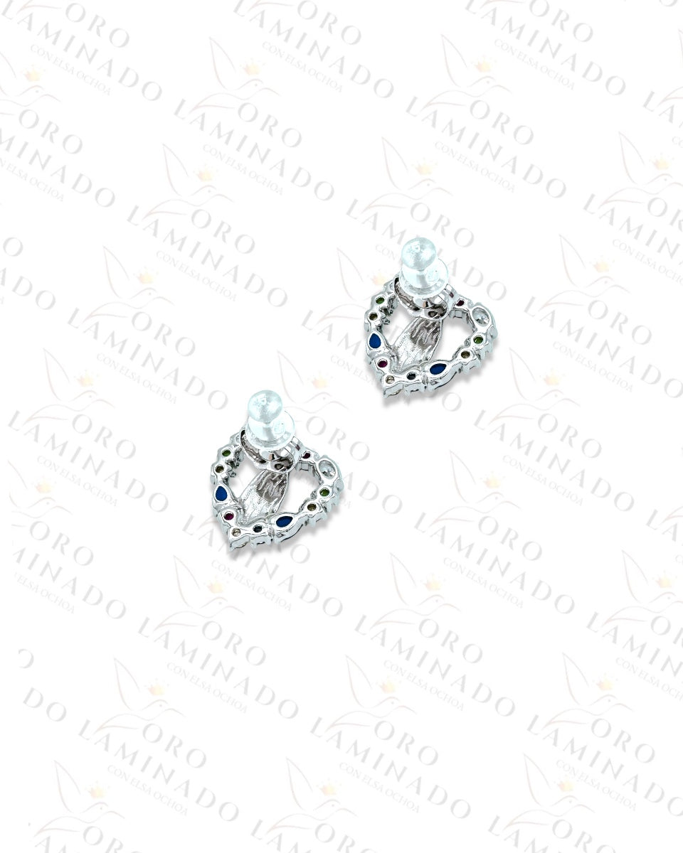 High Quality Silver Virgin Mary Heart Earrings Y369